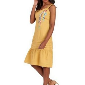 For Cynthia Yellow Embroidered Linen Dress Size L